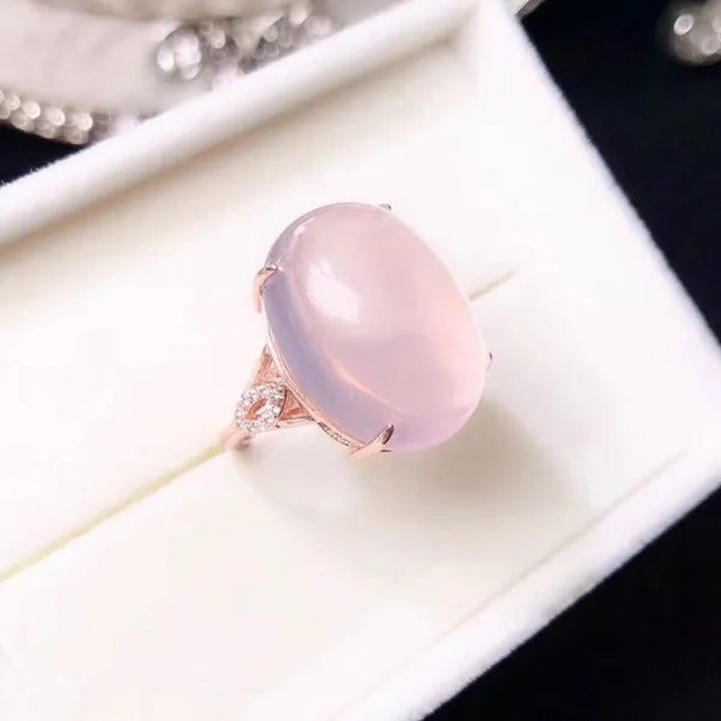 Colife Jewelry Elegant Rose Quartz Ring for Party 15*20Mm Natural Rose Quartz 92