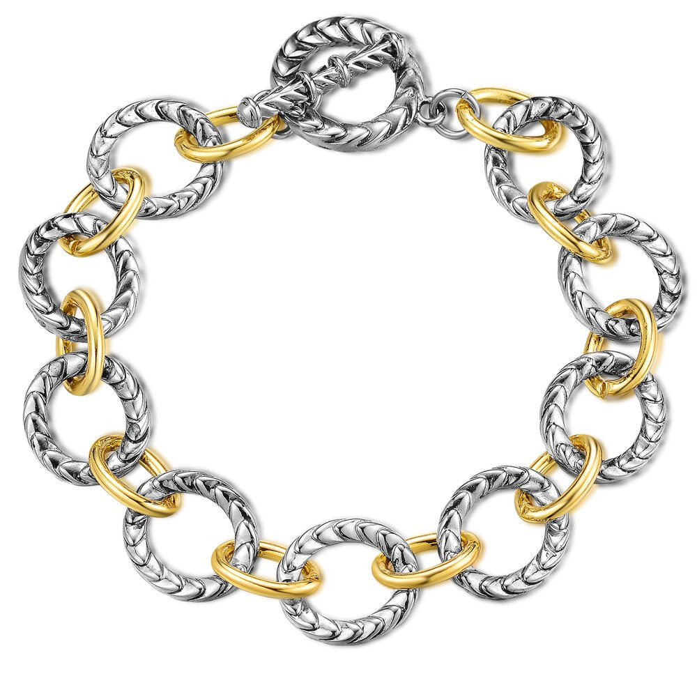 Link Bracelet Two Tone Circles Chain Silver and Gold Wire Cable Bangle Designer
