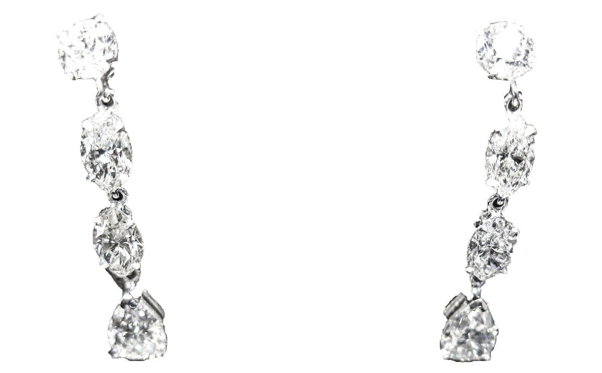 DIAMOND TWO ROUND BRILLIANT 4 MARQUISE TWO PEAR SHAPE DROP STYLE DANGLE EARRING