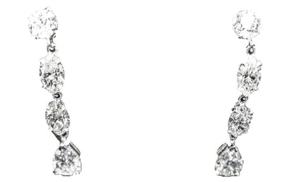 DIAMOND TWO ROUND BRILLIANT 4 MARQUISE TWO PEAR SHAPE DROP STYLE DANGLE EARRING