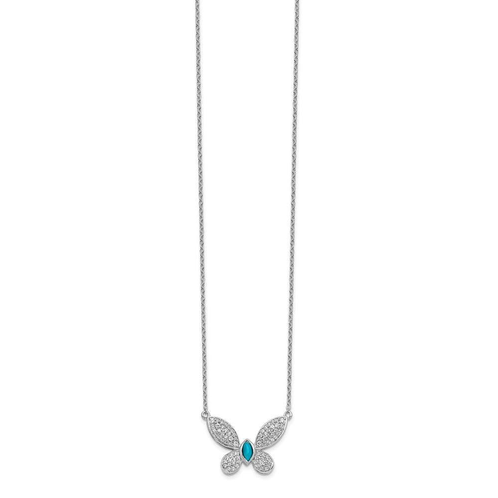 14K White Gold Real Diamond and Turquoise Butterfly Necklace