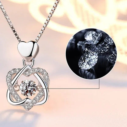 Fashion Romantic Double Heart Diamond Heartbeat Necklace Sapphire Flower Pendant