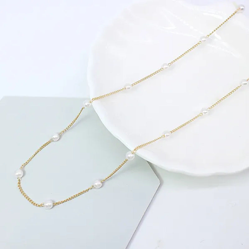 New Beads Women'S Neck Chain Simulation Pearl Necklace Gold Color Goth Chocker J
