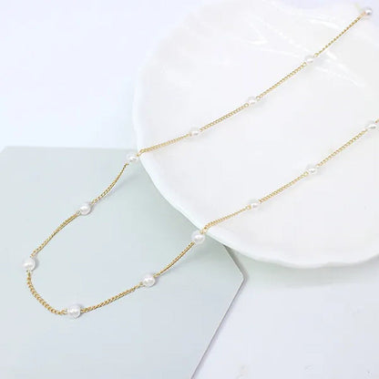New Beads Women'S Neck Chain Simulation Pearl Necklace Gold Color Goth Chocker J