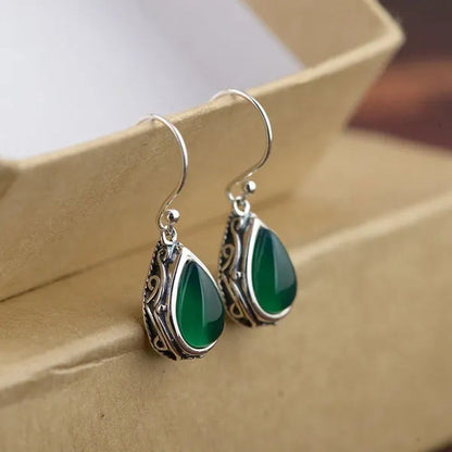 Fashion 925 Sterling Silver Earrings Emerald Ruby Gemstone Crystal Heart Hook Ea
