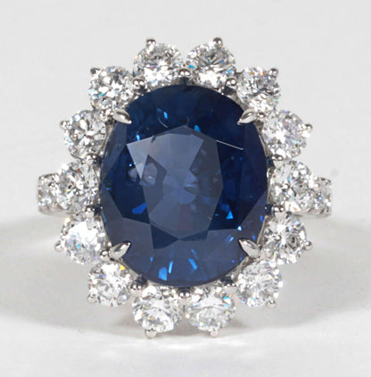 Elegant 11.73 Carat GIA Cert Sapphire Diamond Platinum Ring