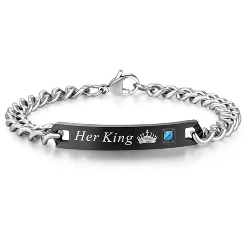 1\2\4Pcs Couples Necklaces Bracelets for Him and Her,His Queen Her King Couples