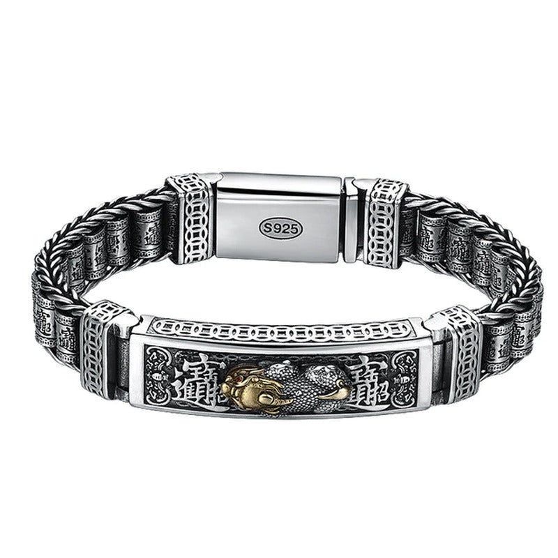 Real Silver Retro Thick Personalized Lucky Pixiu Bracelet Men Man Thai Silver