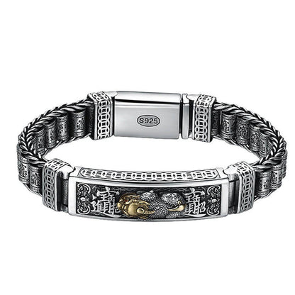 Real Silver Retro Thick Personalized Lucky Pixiu Bracelet Men Man Thai Silver