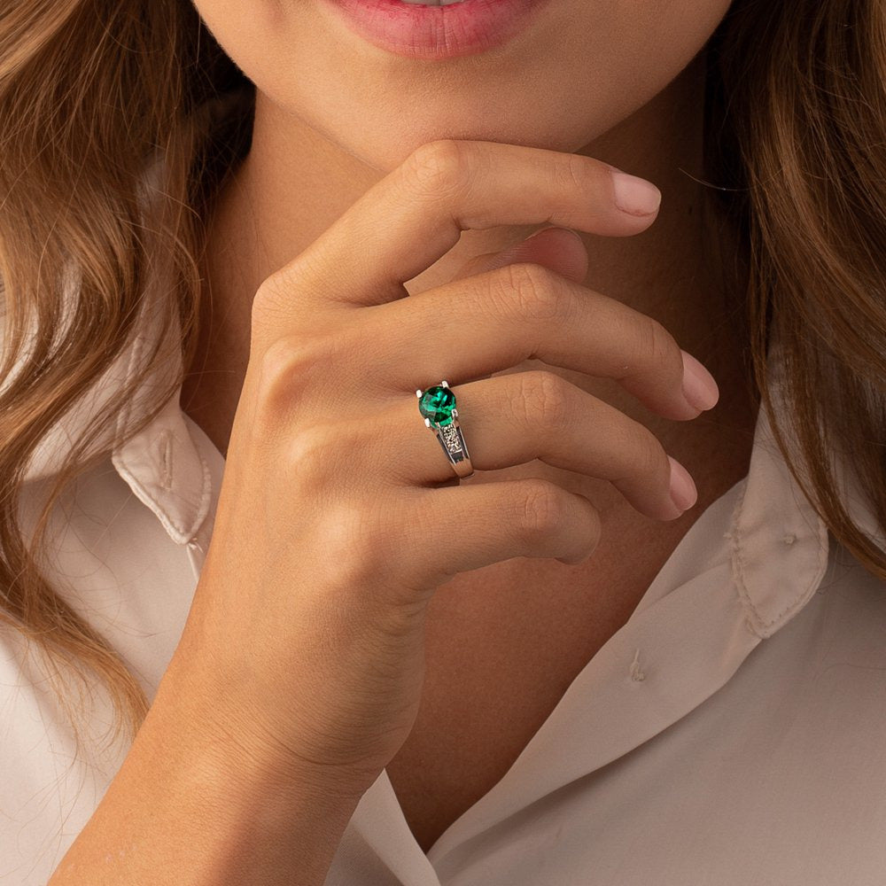 1.75 Ct round Green Created Emerald Solitaire Ring with Diamond in 14K White Gol