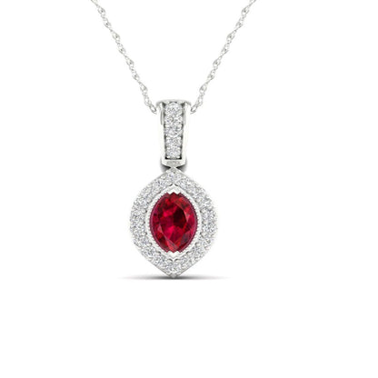 Imperial Gemstone 10K White Gold Marquise Cut Ruby 1/20 CT TW Diamond Halo Penda