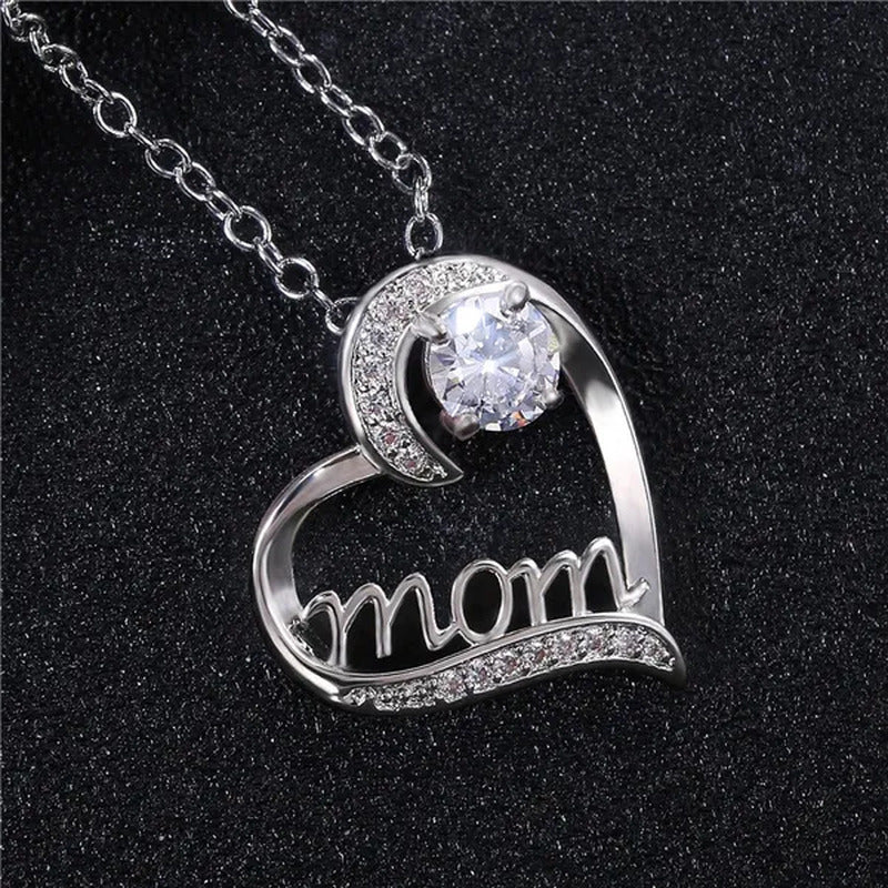 Love Mum Silver Plated Ruby MOM Character Emerald Necklace Jewelry Family Birthd