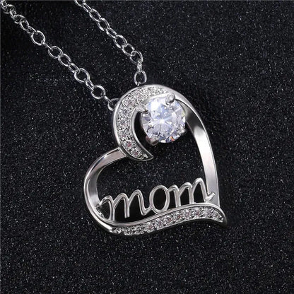 Love Mum Silver Plated Ruby MOM Character Emerald Necklace Jewelry Family Birthd