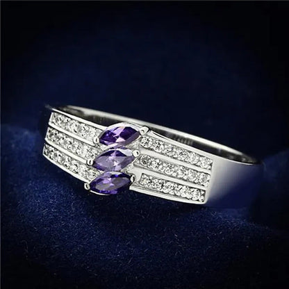 Women Rhodium 925 Sterling Silver Ring with AAA Grade CZ in Amethyst - Size 7