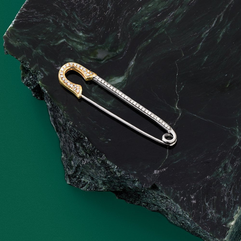 0.16 Ct. T.W. Diamond Safety Pin in Sterling Silver and 14Kt Yellow Gold