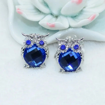 The New Diamond Crystal Animal Stud Earrings Three Color Optional Owl Earrings(4