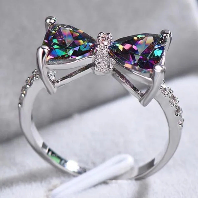 New Cute Women Ring 925 Sterling Silver Bowknot Topaz Rings Girl Daily Casual Pa
