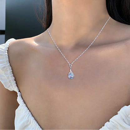 Ice Out Diamond Necklaces Drop Shaped Blue Zircon Clavicle Chain Necklace Birthd