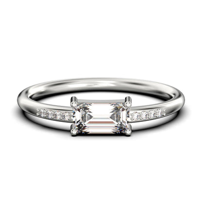 Beautiful Minimalist 0.95 Carat Emerald Cut Diamond Moissanite Engagement Ring,