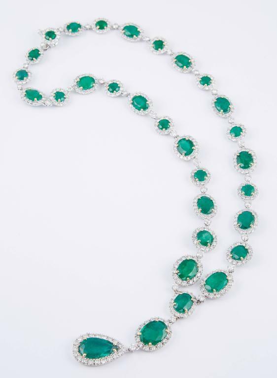 Emerald Diamond White Gold Necklace