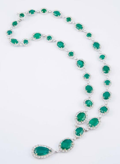 Emerald Diamond White Gold Necklace