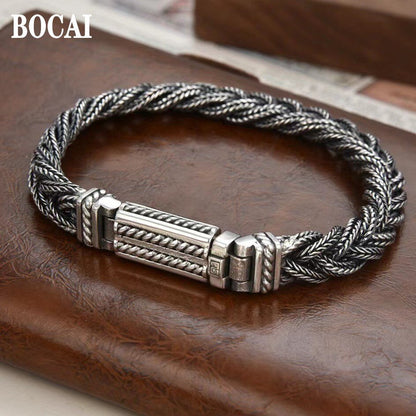 Real S925 Silver Jewelry Retro Heavy Industry Pure Handmade Woven Twist Bracelet