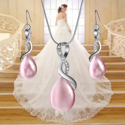 Fashion Elegant Crystal Opal Cross Necklace Earring Set Creative Simple Women Lu