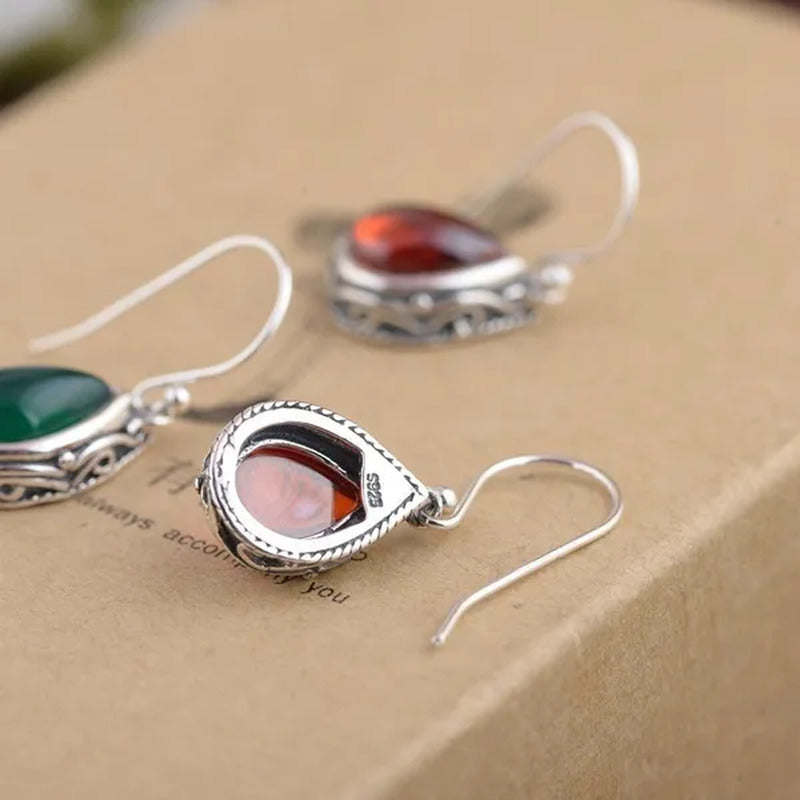 Fashion 925 Sterling Silver Earrings Emerald Ruby Gemstone Crystal Heart Hook Ea