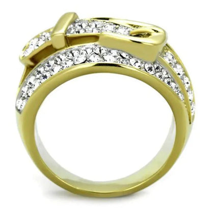Women'S Stainless Steel 316 Gold Plated Crystal Buckle Cocktail Fashion Ring Siz