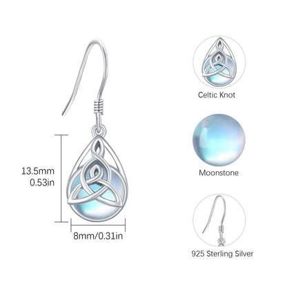 Celtic Moonstone Earrings 925 Sterling Silver Celtic Knot Moonstone Dangle Earri