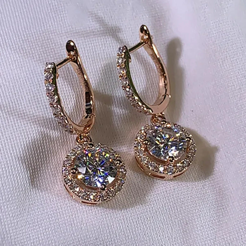 Luxury Elegant Exquisite 925 Sterling Silver Rose Gold Diamond Dangle Drop Earri