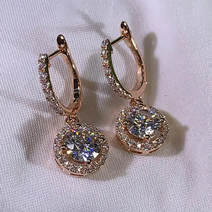Luxury Elegant Exquisite 925 Sterling Silver Rose Gold Diamond Dangle Drop Earri