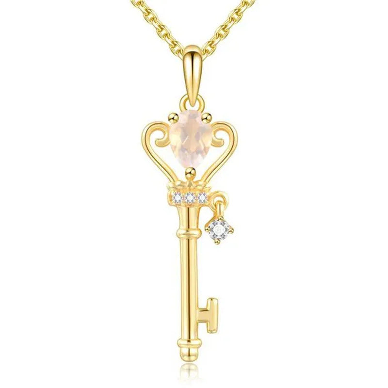 Majesty Diamonds MDS170335 0.75 CTW Oval Pink Rose Quartz Key Pendant Necklace i