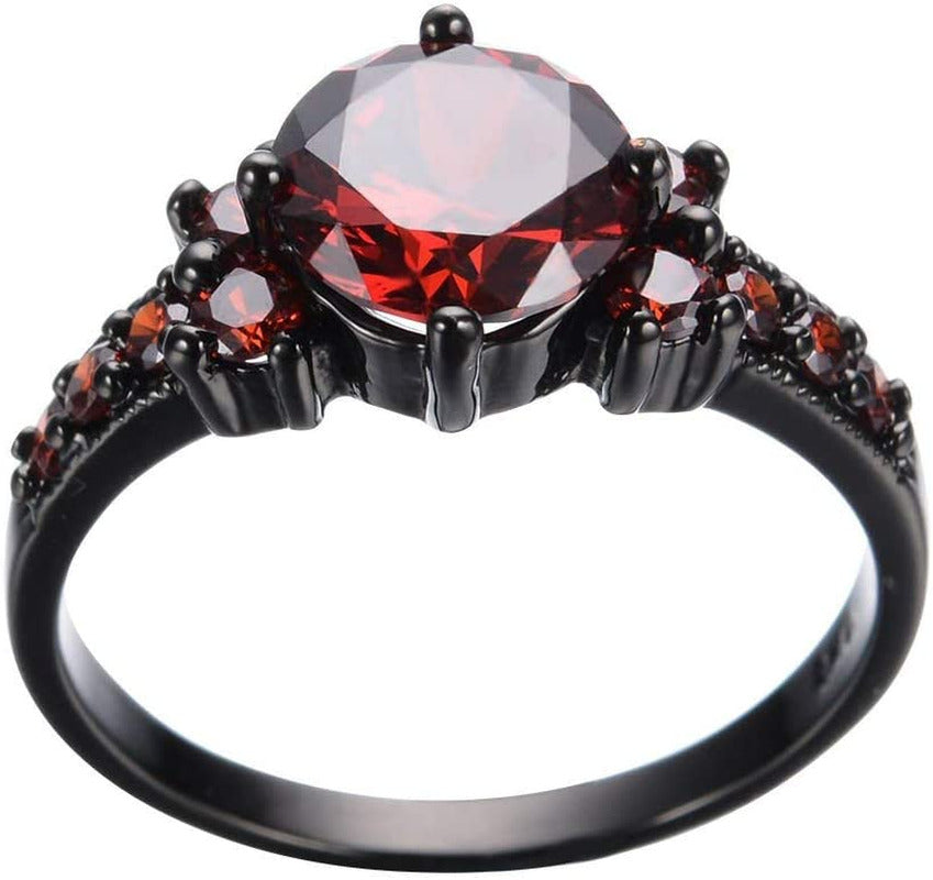 Vintage Ruby Red Garnet Wedding Promise Band Ring 10KT Black Gold Filled Size 6-