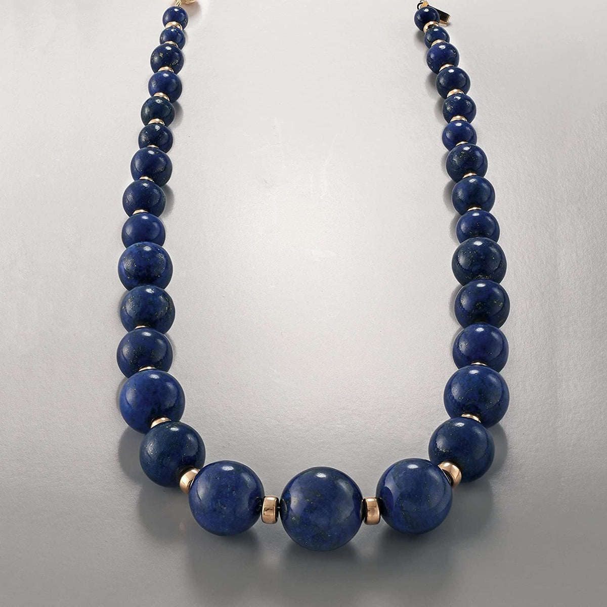 6-18Mm Graduated Blue Lapis Bead Necklace with 14Kt Yellow Gold