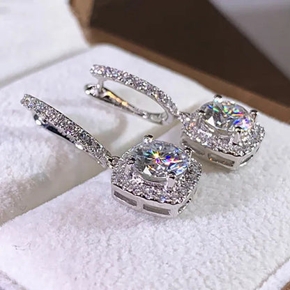 Luxury Elegant Exquisite 925 Sterling Silver Rose Gold Diamond Dangle Drop Earri