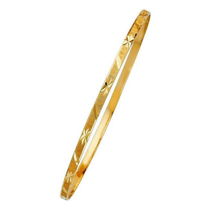 GL-0117 14K Yellow Gold Diamond-Cut 3 Mm Solid Bangle Bracelet