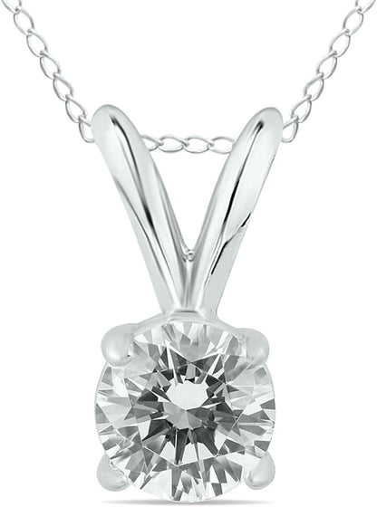 Certified 1/7Ctw - 1Ctw round Diamond Solitaire Pendnat Available in 14K White a
