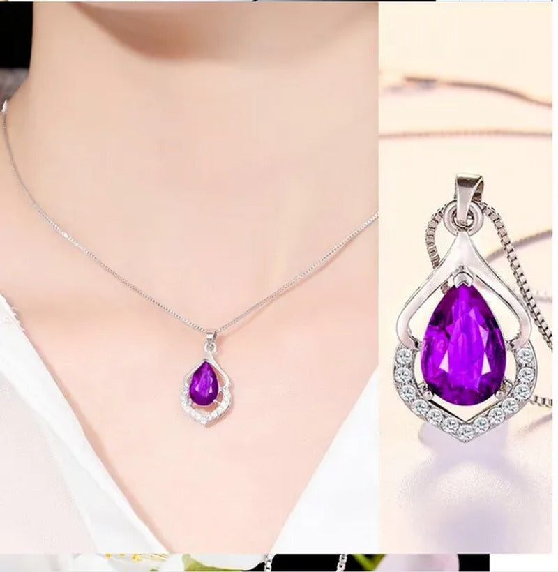 Fashion Copper Silver Plated Necklace Ladies Luxury Natural Crystal Inlaid Zirco