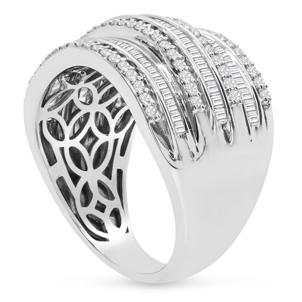 1 Carat Baguette and round Colorless Diamond Band Ring in Sterling Silver for Wo