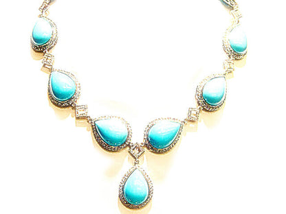 DIAMOND ROUND BRILLIANT SHAPE TURQUOISE NECKLACE