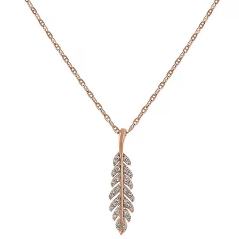 Diamond Feather Leaf Pendant in 14K Gold