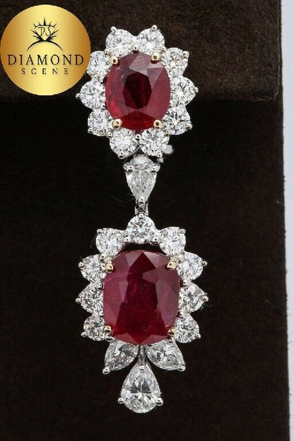 Ruby and Diamond Dangle Drop Earrings