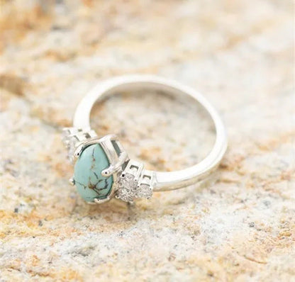 New Three-Piece Set of Oil Drop Diamond Turquoise Ring