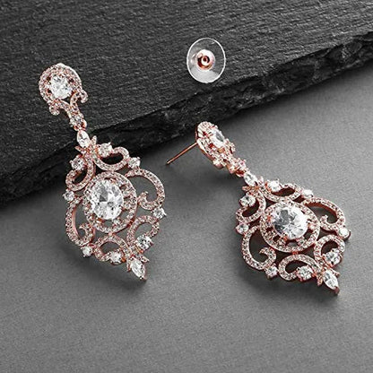 Victorian Scrolls 14K Rose Gold Plated Cubic Zirconia Wedding or Evening Chandel