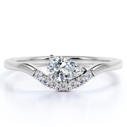 Unique 0.35 Ct Pear Shaped Diamond Pave Engagement Ring in 10K White Gold