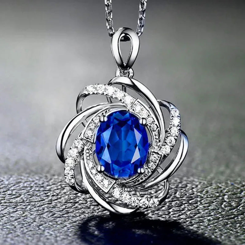 Exquisite Fashion Creativity Sapphire Flower Necklace Spiral Diamond Pattern Pen