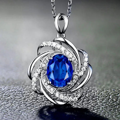 Exquisite Fashion Creativity Sapphire Flower Necklace Spiral Diamond Pattern Pen
