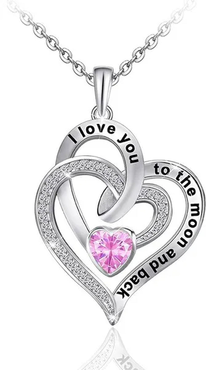 Ladies Heart-Shaped Necklace Plated 925 Sterling Silver Birthday Jewelry I Love