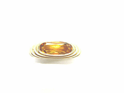 CITRINE LONG OVAL SHAPE SET GOLD ART DECO BAND